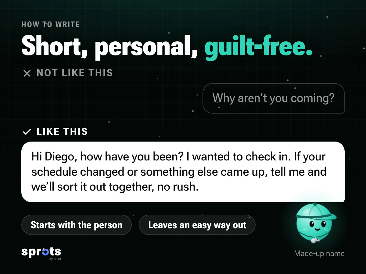 Image: «Short, personal, guilt-free.». A sample message
